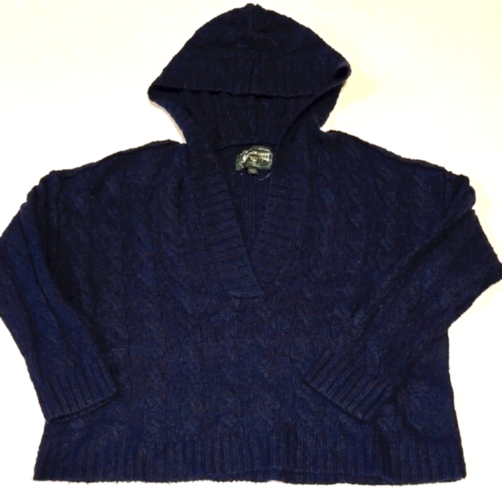 New American Eagle Outfitters Navy Blue V-Neck Hooded Sweater Size Medium